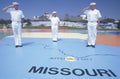 Three American Sailors Standing on Map of the United States,Sea World, San Diego, California