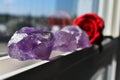 Three Amethyst Crystals Royalty Free Stock Photo