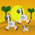 Three amusing zebra hurry on the desert