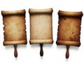 Three ancient scrolls isolated on white background Royalty Free Stock Photo