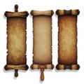 Three ancient scrolls isolated on white background Royalty Free Stock Photo
