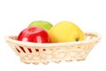 Three apples in basket Royalty Free Stock Photo
