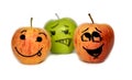 Three apples with cartoon faces isolated Royalty Free Stock Photo