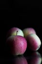 Three apples with drops of water. on a black background. Royalty Free Stock Photo