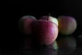 Three apples with drops of water. on a black background. Royalty Free Stock Photo