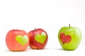 Three apples with hearts Royalty Free Stock Photo