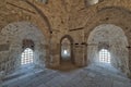 Three arches leading to windows on brick stone wall Royalty Free Stock Photo