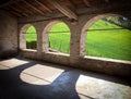 Three arches in old barn stone, emilia romagna hills