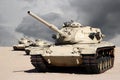 Three Army War Tanks in Desert Royalty Free Stock Photo