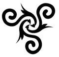 Three arrows forming Celtic disk ornament with triple spiral symbol. Black and white pattern for the logo.