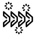Three arrows pointing right with loading circles representing data processing
