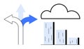 Decision-Making and Data Analysis Represented by Arrows and Cloud-Based Bar Graph Royalty Free Stock Photo
