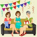 Three attractive women on a baby shower party Royalty Free Stock Photo