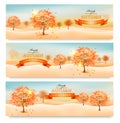 Three autumn abstract banners with colorful leaves Royalty Free Stock Photo