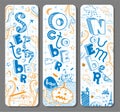 Three Autumn vertical seasonal doodle banners