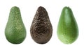 Three avocados isolated. Isolated avocado. Cut avocado fruit isolated on white background. Avocado with copy space for text. Royalty Free Stock Photo