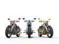 Three awesome colorful vintage motorcycles