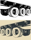 Three axle trailer wheelsets close-up Royalty Free Stock Photo