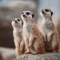 Three baby meerkats standing on a rock Royalty Free Stock Photo