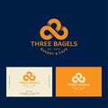 Three Bagels Logo. Bakery and Pastry emblem. Infinity form like bagels with letters.