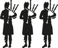 Three Bagpipe player silhouettes