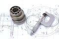 Three ball bearings over and over with micrometer Royalty Free Stock Photo