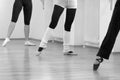 Three ballerinas standing at bare pointing