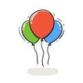 The three balloons. Red, Green and blue. Isolated Vector illustration