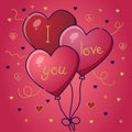 three balloons in the shape of hearts with the inscription I love you Royalty Free Stock Photo