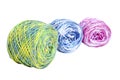 Three Balls of Bright Multi-Colored Crochet Cotton Royalty Free Stock Photo