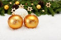 Three balls and Christmas tree branch
