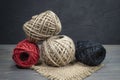 Three balls of natural hemp or sisal twine Royalty Free Stock Photo