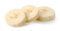 Three banana slices on white background