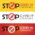 Three banner STOP Covid-19 Coronavirus. Banner design.