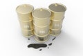 Three barrels of spilled oil Royalty Free Stock Photo