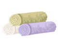 Three bathroom towels in roll vector illustration isolated on white background Royalty Free Stock Photo