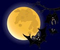 Three bats on full moon background, Royalty Free Stock Photo