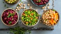 Three bean salad bundle with green, kidney, and chickpeas Royalty Free Stock Photo