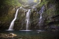 Three Bear Falls or Upper Waikuni Falls on the Road to Hana on M Royalty Free Stock Photo