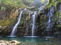 Three Bear Falls or Upper Waikuni Falls on the Road to Hana on M Royalty Free Stock Photo