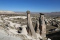 Three Beauties Fairy Chimneys in Urgup Town, Cappadocia, Nevsehir, Turkey Royalty Free Stock Photo