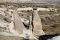 Three Beauties Fairy Chimneys in Urgup Town, Cappadocia, Nevsehir, Turkey Royalty Free Stock Photo