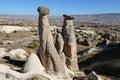 Three Beauties Fairy Chimneys in Urgup Town, Cappadocia, Nevsehir, Turkey Royalty Free Stock Photo