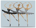 Illustration of three beautiful ballerinas. Three gentle Ladies in a tutu are elegant and graceful in the flight of the dance. The