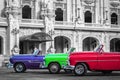 Three beautiful classic cabriolet cars in Havana Cuba Royalty Free Stock Photo