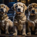 Three beautiful cute labrador puppies posing, dogs looking at the camera