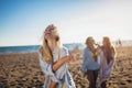 Beautiful girls having fun on the beach Royalty Free Stock Photo