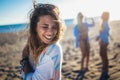 Beautiful girls having fun on the beach Royalty Free Stock Photo