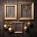 Three beautiful photo frames on a dark wall Royalty Free Stock Photo