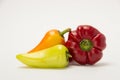 Three beautiful sweet peppers on a white background Royalty Free Stock Photo
